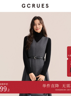 GCRUES气质V领收腰背心连衣裙冬季通勤百搭无袖A字裙G10D08E0262Z