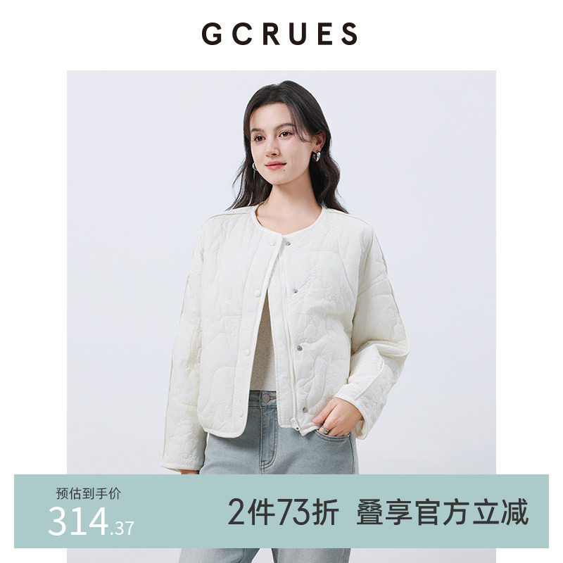 GCRUES商场同款春季保暖宽松薄款夹克外套刺绣棉服女 G12C06A0162