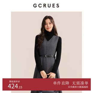GCRUES气质V领收腰背心连衣裙冬季 A字裙G10D08E0262Z 通勤百搭无袖