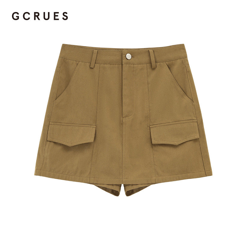 gcrues工装短裤裙女夏2023年新款时尚气质纯棉设计感高腰直筒裙子