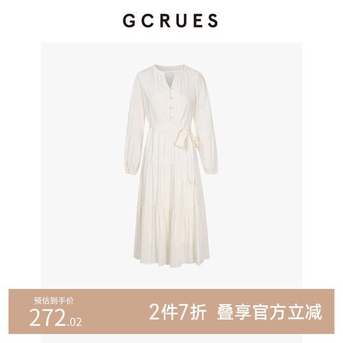 GCRUES简约绑带气质收腰连衣裙女