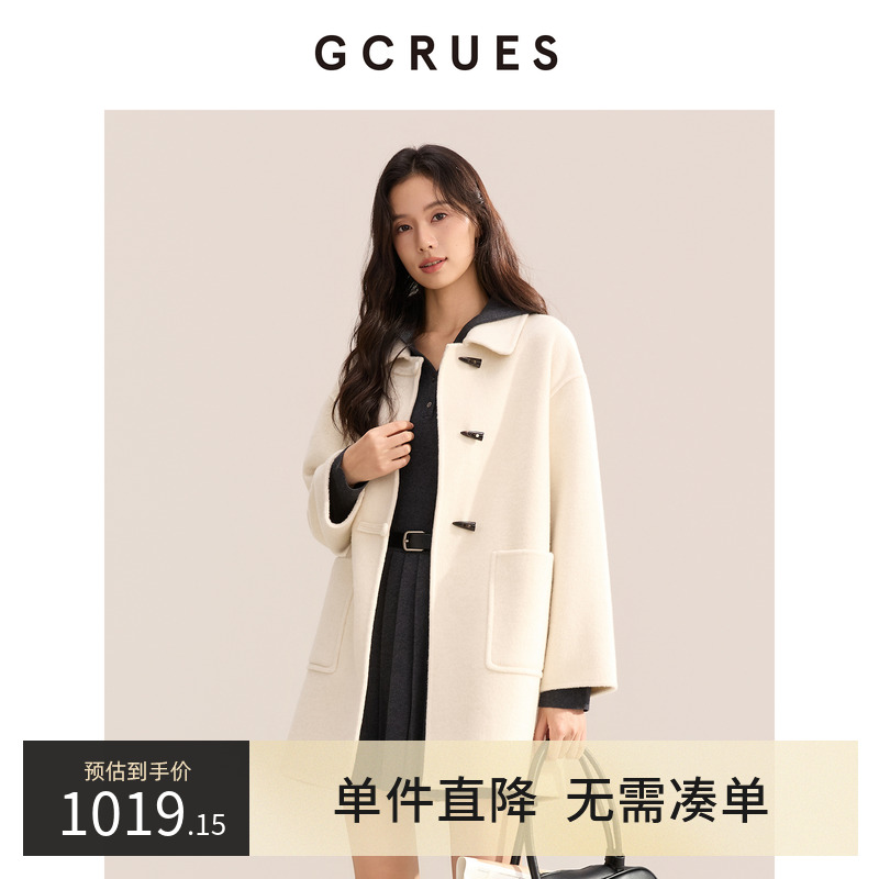 GCRUES牛角扣绵羊毛大衣女冬季