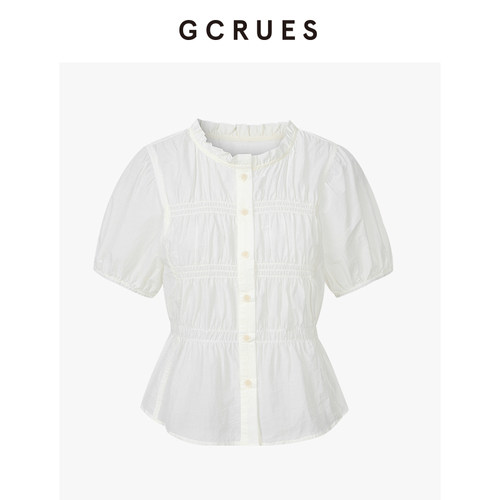 GCRUES泡泡袖衬衫女夏季木耳边