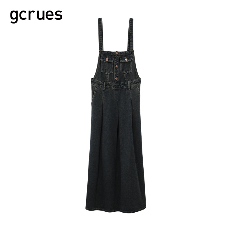 gcrues2024早春新款复古显瘦背带裙子气质牛仔裙韩版长裙子夏季女