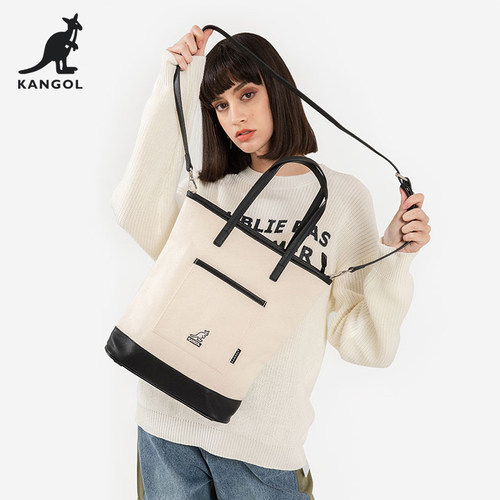 kangol时尚风帆布单肩斜挎托特包