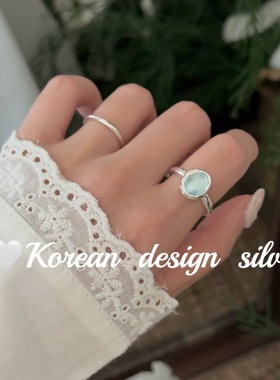 韩版东大门ins风饰品 S925纯银简约椭圆海蓝宝戒指性冷淡风高级女
