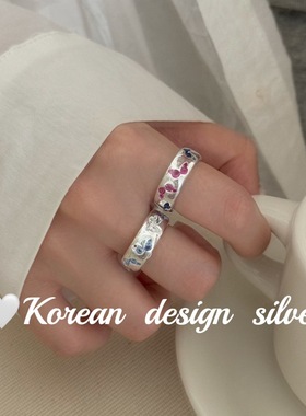 韩系小众设计轻奢银饰 S925纯银精致蓝红锆石蝴蝶戒指ins风高级感