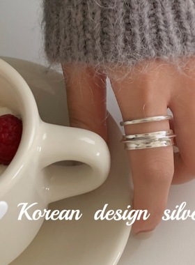 2025年韩国秋冬亮银新款 S925纯银简约双层镂空凸面戒指开口ins风