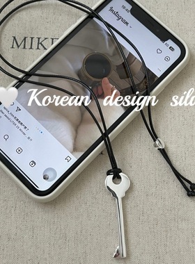 韩系小众设计高级感毛衣链 S925纯银钥匙黑绳抽拉可调节项链叠戴