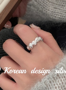 韩系小众设计ins银饰 S925纯银简约椭圆肌理感拼接戒指百搭高级感
