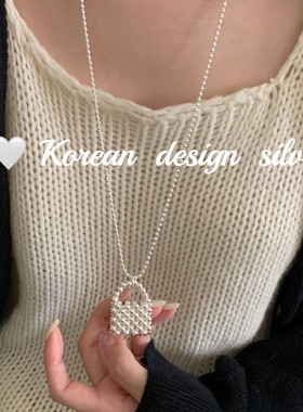 韩国秋冬轻奢高级感毛衣链 S925纯银圆珠拼接编织包包项链小众女