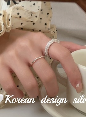 韩国东大门ins风设计银饰 S925纯银精致麻花编织素圈戒指个性小众