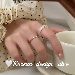 韩国东大门ins风设计银饰 S925纯银精致麻花编织素圈戒指个性小众