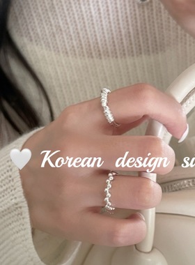 韩系ins风博主推荐亮银饰品 S925纯银扭扭麻花缠绕戒指小众高级感