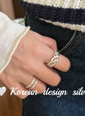 韩版东大门ins风饰品 S925纯银简约麻花辫编织戒指小众设计高级女