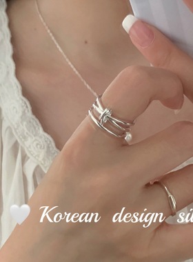 韩版性冷淡风小众设计感银银饰 S925纯银简约三层交叉戒指高级感