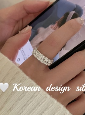 韩版东大门ins风简约银饰品 S925纯银重工编织拼接戒指小众高级感