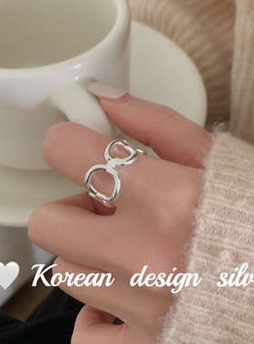 韩国Ins风小众设计银饰品 S925纯银简约椭圆镂空拼接戒指女款高级