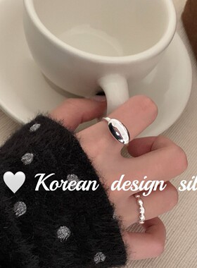 韩版东大门冷淡风亮银饰品 S925纯银极简光面椭圆戒指叠戴高级感