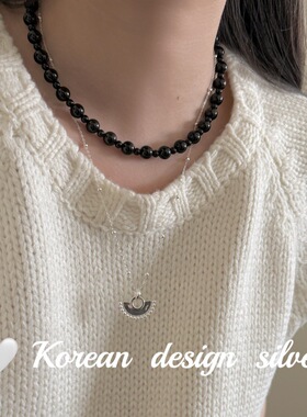 韩国东大门ins风小众设计感银饰 S925纯银镂空扇形珠珠项链高级感