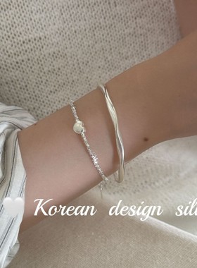 韩国东大门ins风手工饰品 S925纯简约银碎银子爱心手链高级感女款