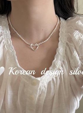 韩系轻奢ins风锁骨链 S925纯银镂空爱心天然珍珠项链气质高级感女