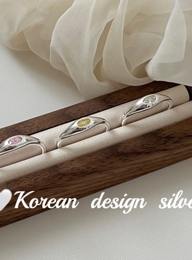 韩系性冷淡风银饰批发 S925纯银简约粉绿白色锆石戒指小众高级感