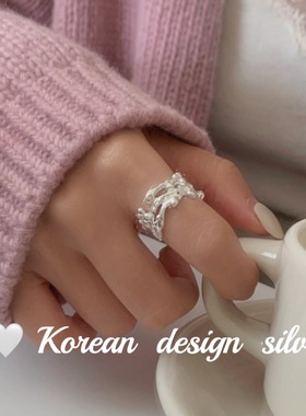 2025年韩国秋冬ins风新款 S925纯银多层肌理感不规则波浪戒指小众