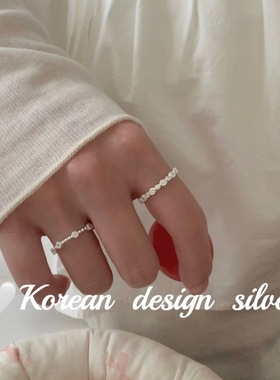韩版东大门轻奢银饰品 S925纯银爆闪花花锆石拼接戒指高级感叠戴