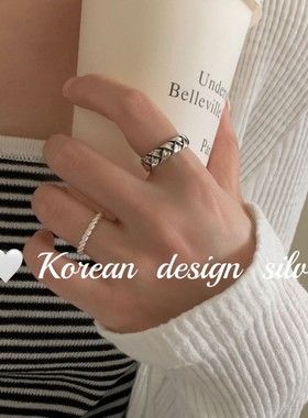 韩版东大门小众设计时尚指环 S925纯银复古做旧编织戒指高级感女