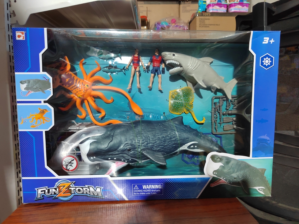 集多美海洋动物抹香鲸鲨鱼乌贼食人鲨章鱼可动模型海盗船玩具礼盒