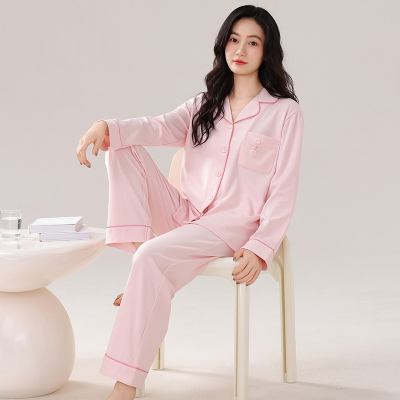 纯棉长袖睡衣女士春秋季