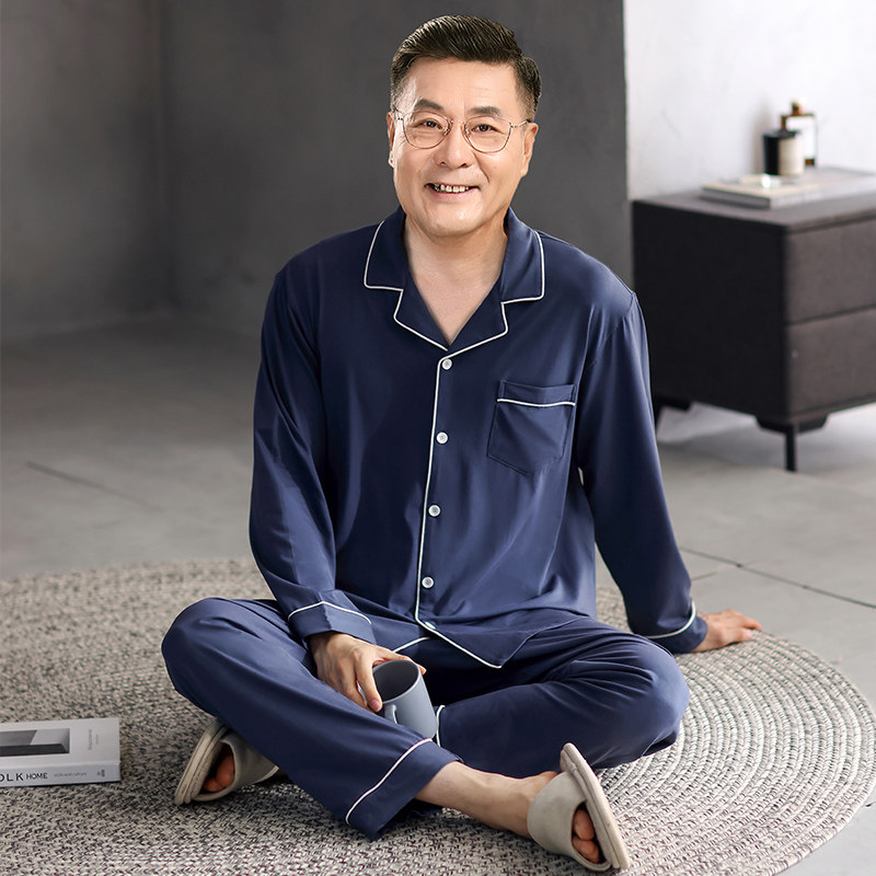 爸爸睡衣男士夏季莫代尔薄款套装