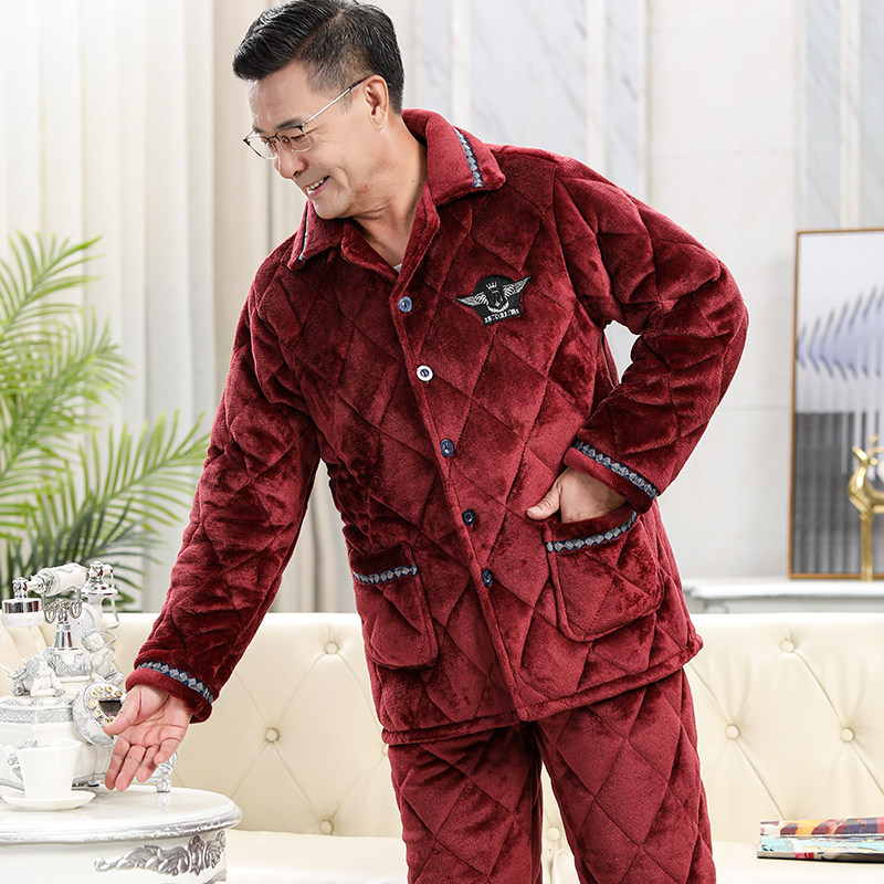 中老年睡衣男士加厚加绒秋冬季珊瑚绒三层夹棉爸爸保暖家居服冬款,女士内衣/男士内衣/家居服,睡衣/家居服套装,淘宝优惠券,粉丝福利购,淘宝优惠卷