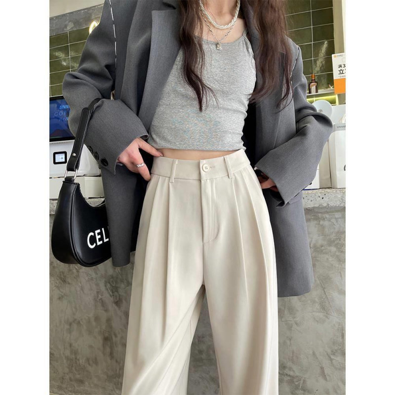 阔腿裤女高腰垂感春夏季小个子直筒拖地长裤休闲窄版高级感西装裤