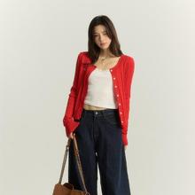 iNSLiiSA早秋枣红色穿搭麻花毛针织开衫女韩系复古短款上衣外套