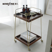 麦凡北欧铁艺小推车茶几移动沙发边几带轮商用酒架双层酒水送餐车
