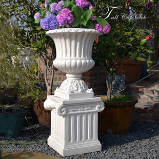 欧式 饰品 花园罗马柱大号高脚奖杯花盆别墅门口户外庭院摆件落地装