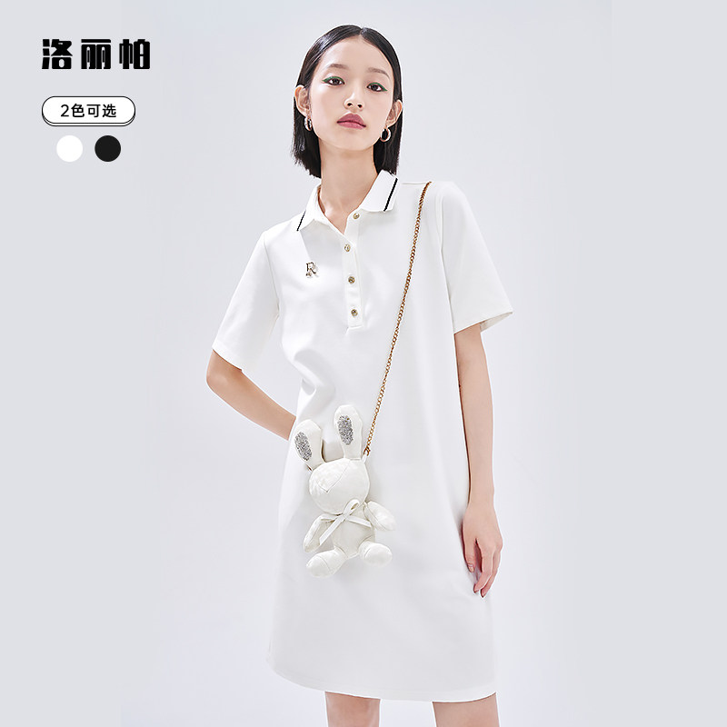 洛丽帕潮牌女装2022年夏季新品polo领连衣裙通勤直筒连衣裙