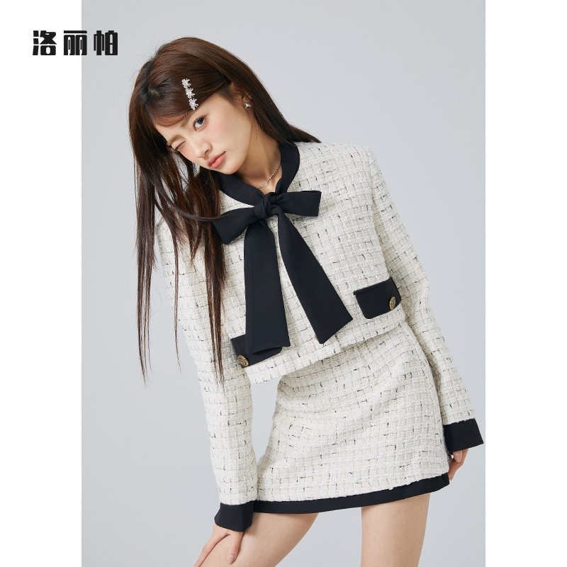 洛丽帕拼色小香风套装裙