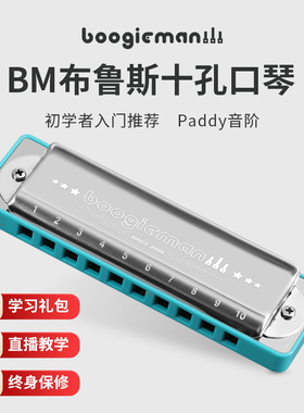 BoogieMan布鲁斯蓝调十孔口琴paddy调音10孔C调初学者入门演奏BM