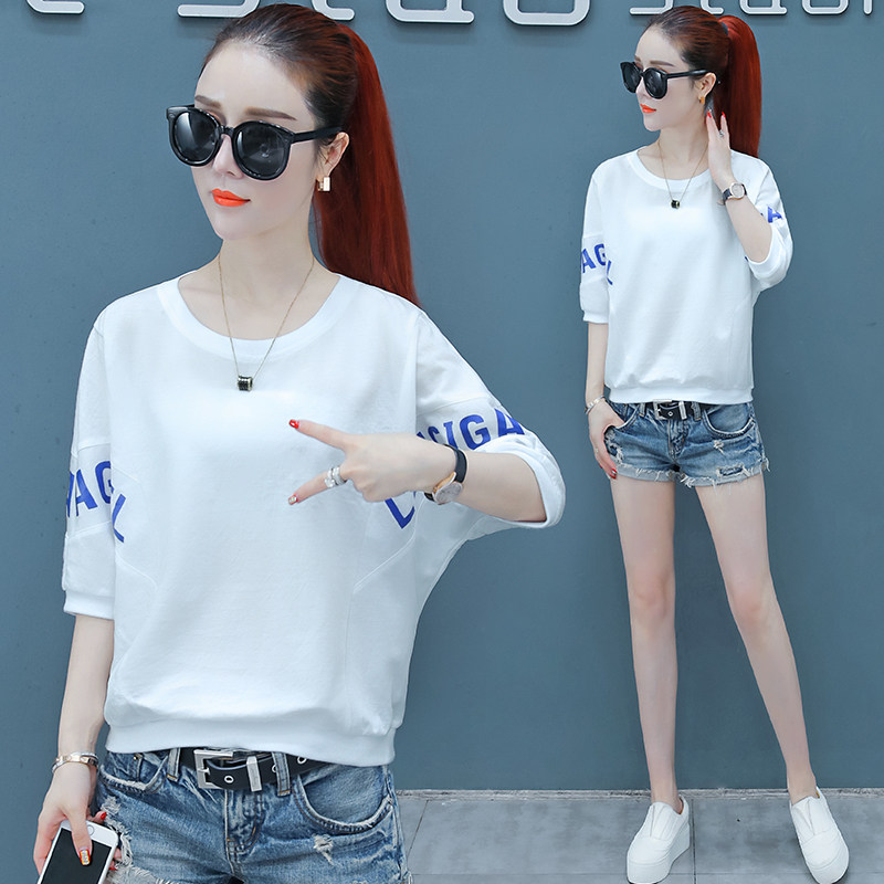 七分袖t恤女短袖宽松蝙蝠袖2020新款夏季百搭纯棉体桖衫雪纺上衣