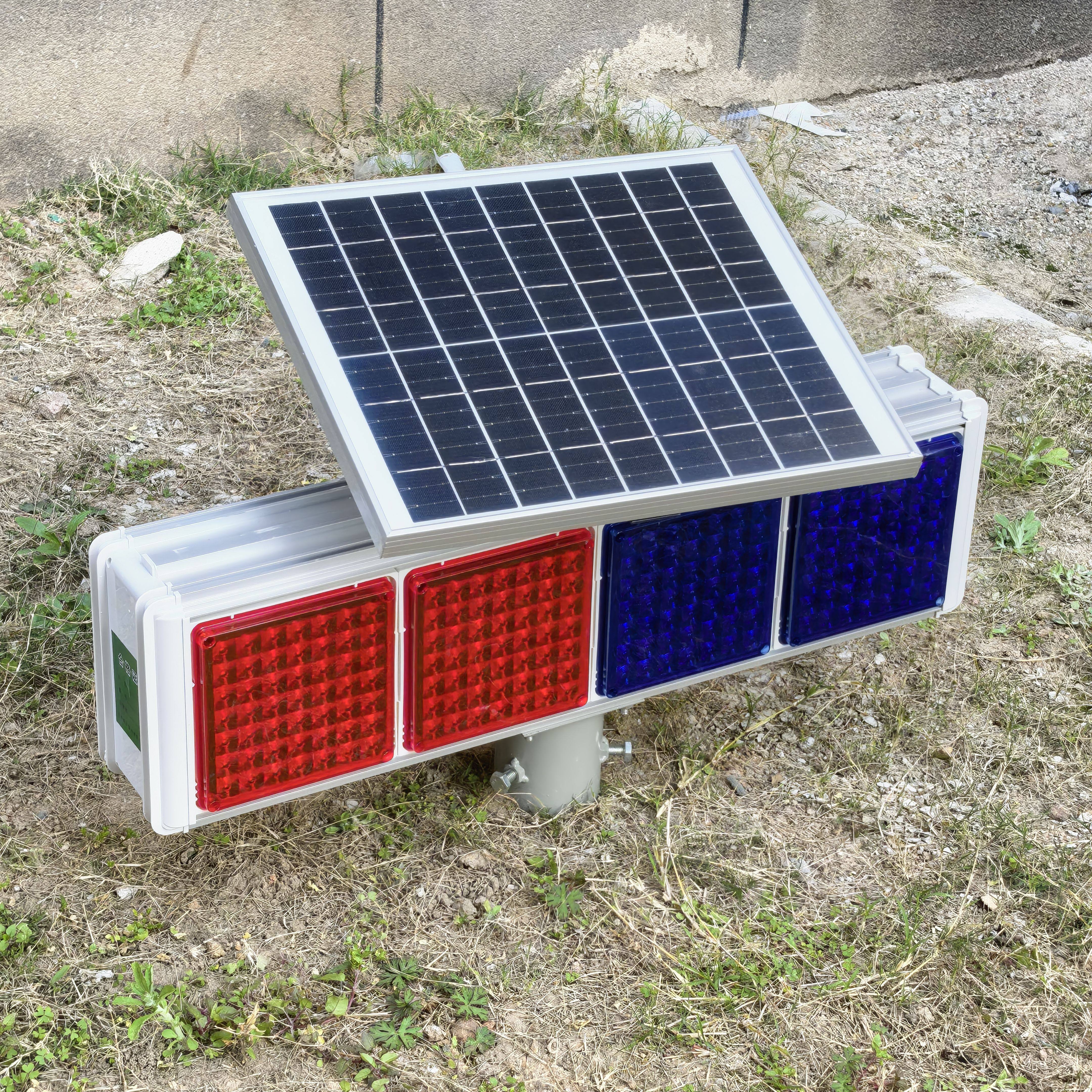 太阳能警示灯大号强光红蓝闪光信号灯太阳能爆闪灯警示灯超亮双面