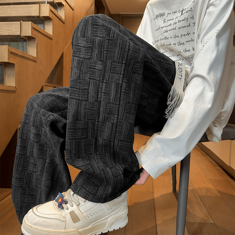 扎染编织纹直筒裤子男春夏透气