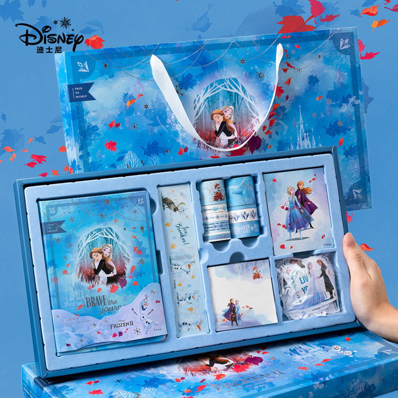 Disney迪士尼冰雪奇缘少女心手账本礼盒套装可爱手帐本儿童工具材料全套女生豪华版彩页记事日记本子生日礼物