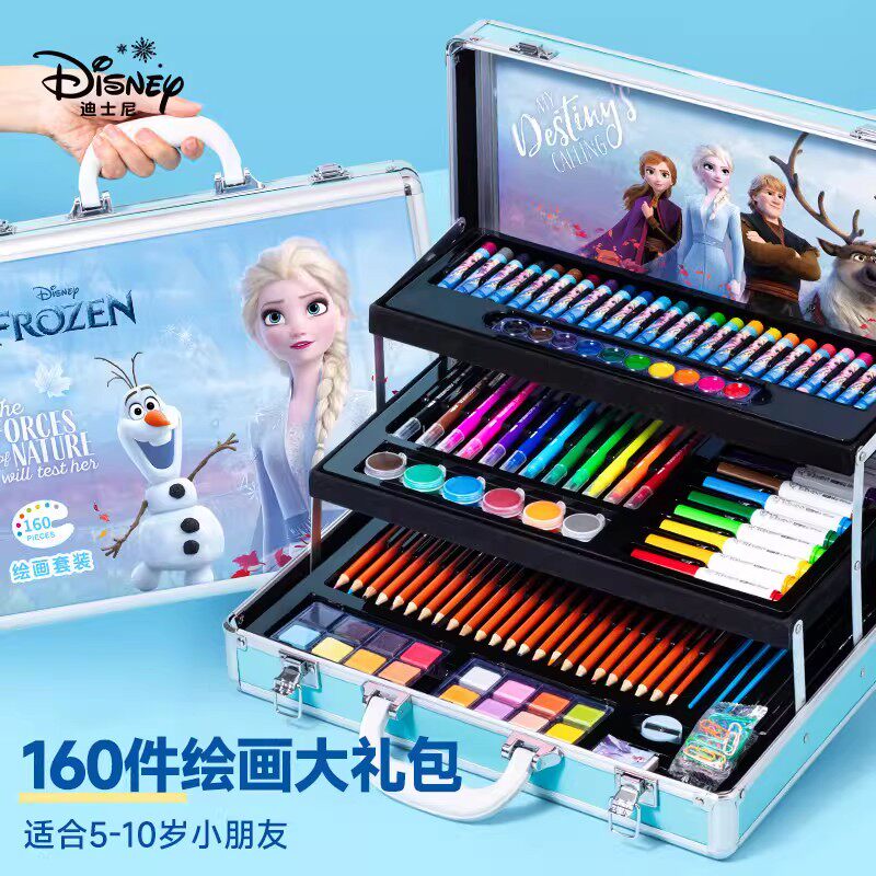 儿童画画工具绘画套装全套女孩生日礼物艾莎画笔小学生水彩笔礼盒