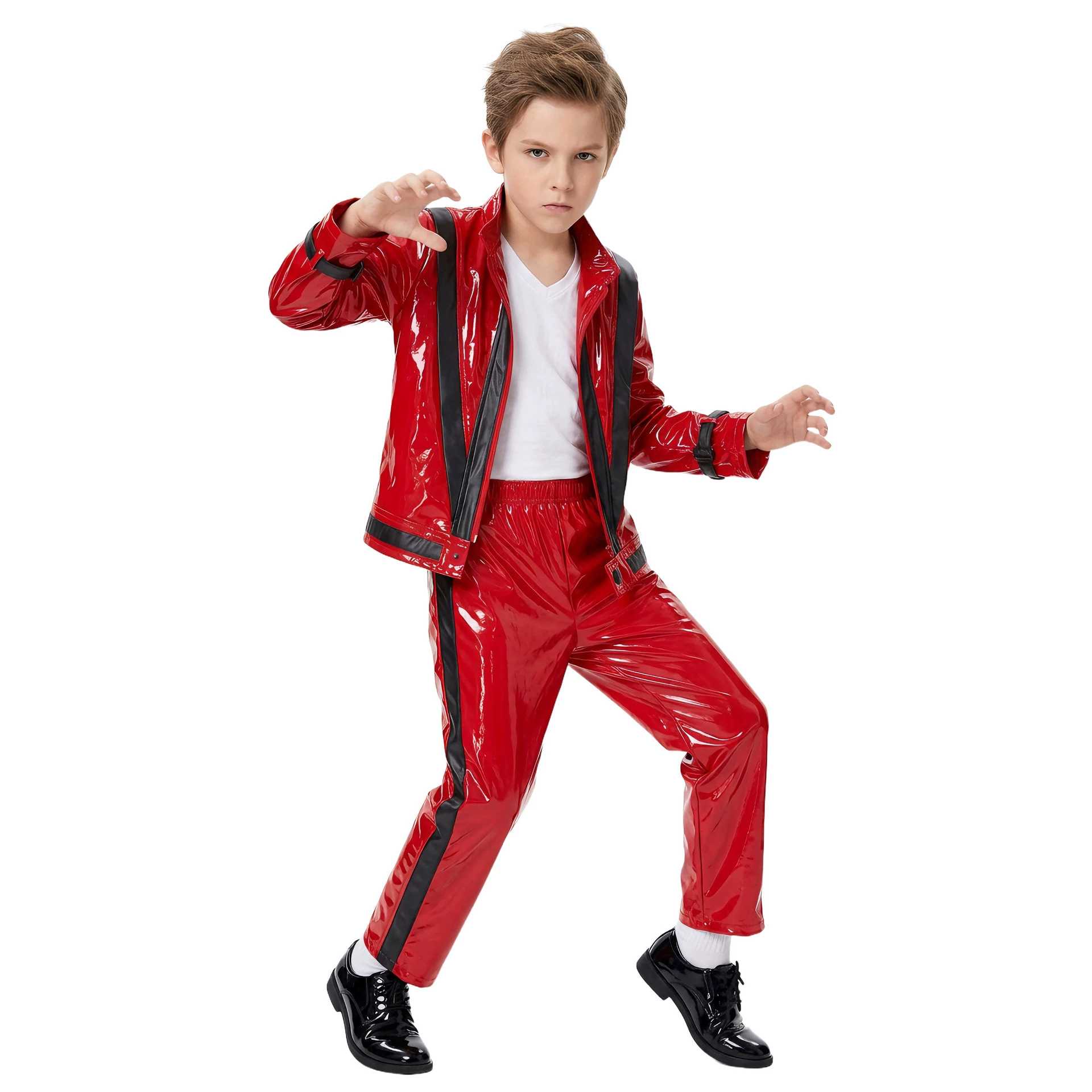 儿童MJ红黑演出服套装万圣节