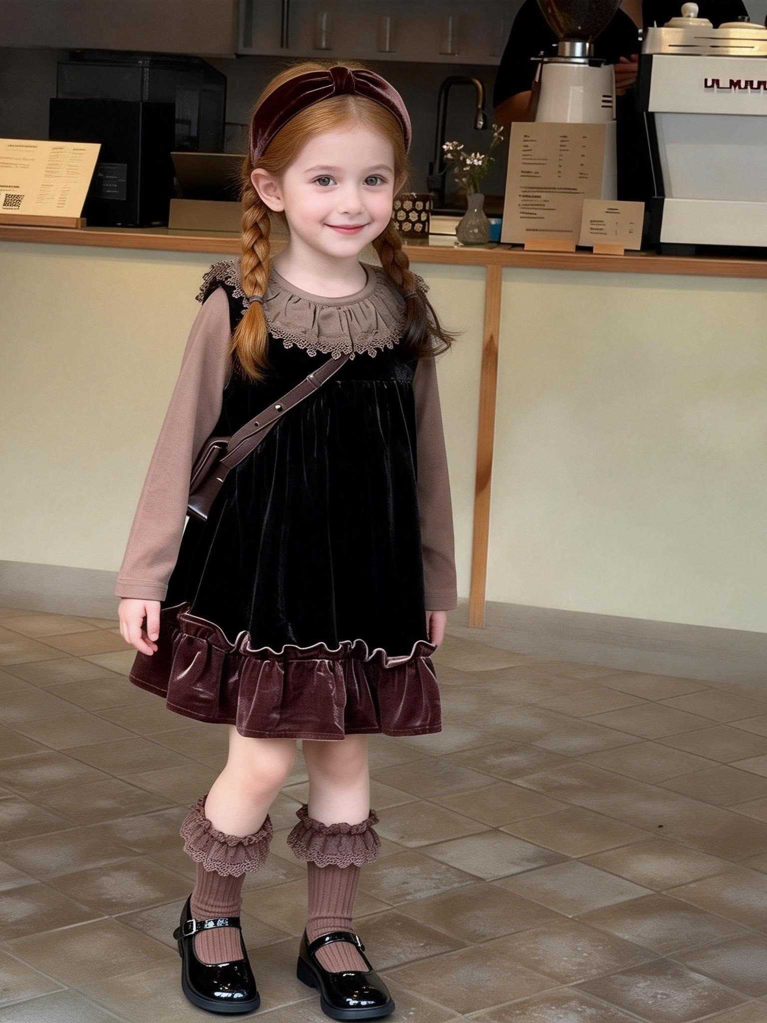 女童裙子春季小女孩秋款连衣裙宝宝丝绒背心裙两件套儿童洋气春装