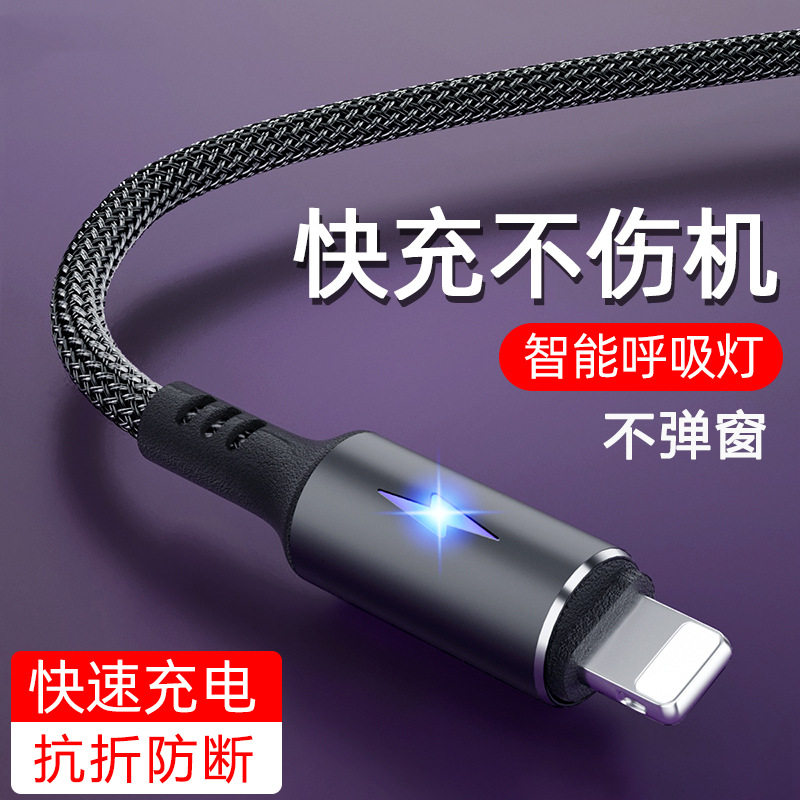 适用苹果数据线iPhone11快充12手机8plus带灯编织鱼线6s 13/XS/7p