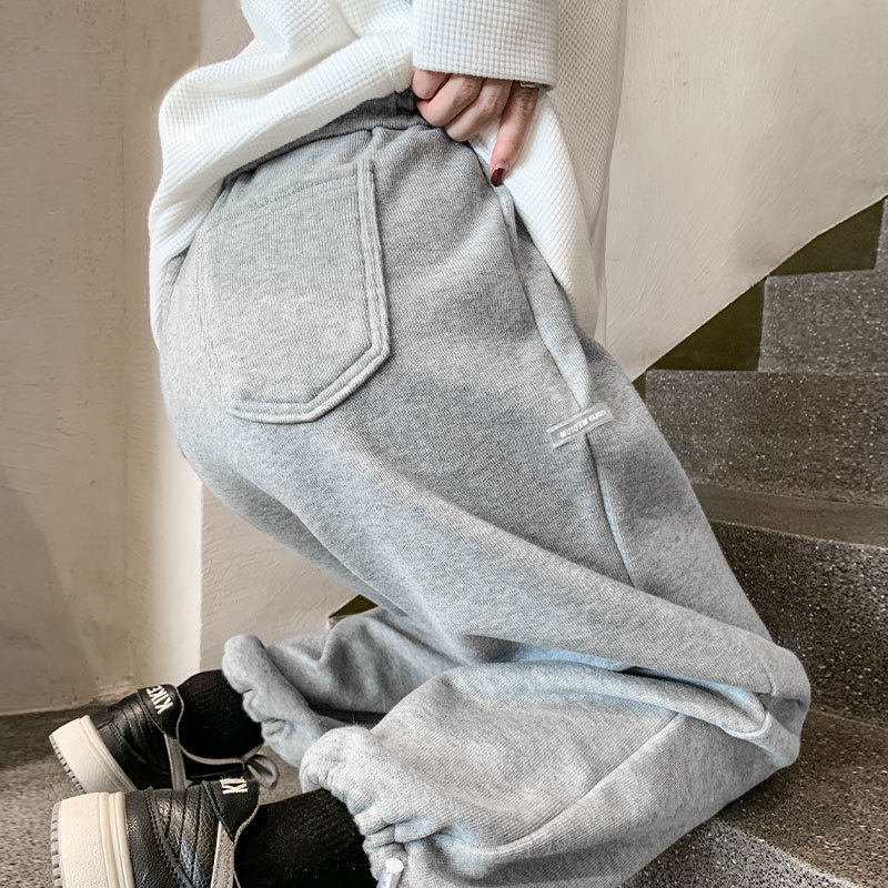 运动裤子女款2025新款束脚秋冬季加绒宽松休闲阔腿小个子灰色卫裤